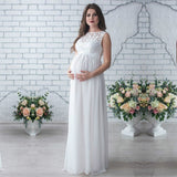 Mqtime Pregnant Women Lace Chiffon Wedding Dress Pregnancy Crew Neck Sleeveless Dresses Maternity Photo Shoot Photography Prop Clothes