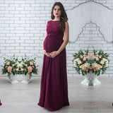 Mqtime Pregnant Women Lace Chiffon Wedding Dress Pregnancy Crew Neck Sleeveless Dresses Maternity Photo Shoot Photography Prop Clothes