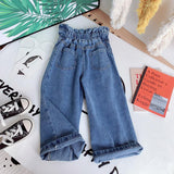 Mqtime Spring Autumn Girls Jeans Baby Denim Pants Kids Wide Leg Trousers Children Bottoms Streetwear High Waist Bud Buttons 3 To 14 Yrs