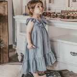 Mqtime Summer Children‘s Clothing Ruffles Sleeveless Dress Vintage Toddler Kids Girl's Casual Loose Cotton Linen Dresses