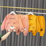 Mqtime New Lamb Wool Clothing Sets For Baby Girls Boys Fleece Padded Sweater+Pants Outfits Kids Costume Cartoon Children Clothes Suit