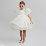 Fashion Girl Princess Vintage Dress Tulle Child Vestido Puff Sleeve Pink Wedding Party Birthday Tutu Dress Child Clothes 1-10Y