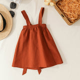 Girls Cotton-Linen Back Suspender Dress New Kids Summer Clothing Solid Overalls Children Dresses TZ35