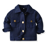 Mqtime Autumn new denim jacket children's baby single button Lapel cardigan solid color Jacket Boys and girls long sleeve denim jacket