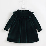 Mqtime Spring Solid Color Long Sleeve Toddler Velour Dresses 1-8Yrs Baby Girls Dress Sweet Kids Velvet Clothes Princess Ruffles Dresses