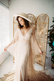 Mqtime Bohemian Beading Pearls Maternity Photo Shoot Dress See Through Pearls Boho Maternity Photography Dress Maxi Gown Side Slit