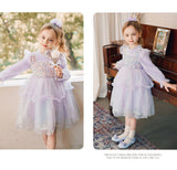 Spring Winter Long Sleeve Dress For Girls Children Birthday Wedding Party Clothing Kids Loose Mesh Hem Princess Ball Gowns 2-12Y