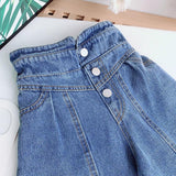 Mqtime Spring Autumn Girls Jeans Baby Denim Pants Kids Wide Leg Trousers Children Bottoms Streetwear High Waist Bud Buttons 3 To 14 Yrs