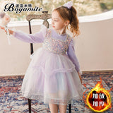 Spring Winter Long Sleeve Dress For Girls Children Birthday Wedding Party Clothing Kids Loose Mesh Hem Princess Ball Gowns 2-12Y