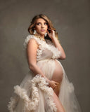 Mqtime   Extra Puffy Tulle Maternity Dress Photo shoot Women Gowns Robe Ruffled Tulle Sexy Long Photography Dress Custom Made Robes