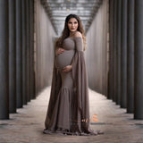 Mqtime Sexy Shoulderless Maternity Photography Props Long Dress For Pregnant Women Fancy Pregnancy Dress Elegence Maxi Gown Photo Shoot