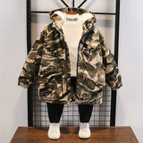 Mqtime Winter Camouflage Plus Velvet Warm Jacket coatChildren Windbreaker Cotton Padded Boys Faux Fur Collar  Parkas Snow Wear Outerwea