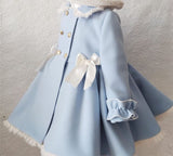 1-12Y Baby Girl Autumn Winter Handmand Customized Palace England Spanish Light Blue Princess Wool Coat for Christmas Casual