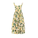 Mqtime Runway Dress Women Summer Flower Dresses Female Beach Straps Ruffles Sundress Lemons Fruits Print Floral Maxi Dress