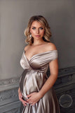 Mqtime Silk Sexy Maternity Photo Shoot Dresses Long Baby Showers Party Evening Pregnancy Maxi Gown Photography Props For Pregnant Women