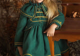 1-12Y Baby Girl Autumn Winter Handmand Customized Palace England Spanish Green Princess Wool Coat for Christmas Casual