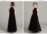 Mqtime  Evening Dresses for Girls  Kids Elegant Princess Sleeveless Party Black Dress Wedding Fashion Show Children's Clothing 14 Y