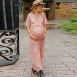 Short Sleeve Summer Maternity Casual Dress V-neck Lace Pregnant Woman Long Dresses Pregnancy Photo Shoot Dress