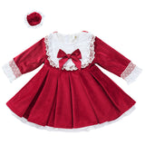 Toddler Kids Girl Red Christmas Lolita Dress Fall Children Baby Girls Vintage Lace Bow Princess Dresses Wedding Party New Year