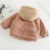 Fashion Baby Girl Boy Winter Jean Hooded Jacket Fur In One Thick Infant Toddler Child Warm Coat Blazer Outwear Baby Clothes 1-7Y