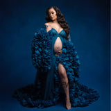 Mqtime Sexy Maternity Photography Dresses Organza Ruffle Pregnancy Shoot Dress Long Women Maxi Maternity Gown Photo Prop YEWEN