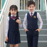 Mqtime Kid Korean Japanese School Uniform for Boy Girl White Shirt Navy Skirt Pants Waistcoat Vest Tie Clothes Set Student Outfit Suit