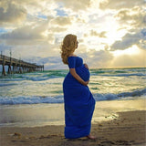 Stretchy Cotton Matenrity Photography Props Dress Slash Neck Cotton Jersey Maternity Photo Shoot Maxi Dresses