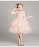 Elegant Sweet Long Beading Appliques Sleeveless Flower Girl Dress Kids Performance Show Party Birthday First Communion Gowns