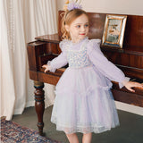 Spring Winter Long Sleeve Dress For Girls Children Birthday Wedding Party Clothing Kids Loose Mesh Hem Princess Ball Gowns 2-12Y