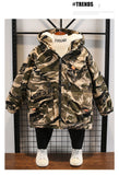 Mqtime Winter Camouflage Plus Velvet Warm Jacket coatChildren Windbreaker Cotton Padded Boys Faux Fur Collar  Parkas Snow Wear Outerwea