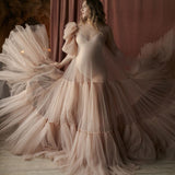 Mqtime  Sexy Bridal Tulle Robes Long Sheer Women Maternity Dress for Photography See Through Chic Dressing Gowns for Photoshoot