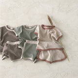 Mqtime High Quality Short Sleeve Shorts Set Colorful Strip Soft Ribbing Cotton Infant Toddlers Clothing Baby Shorts Clothes Set Pajamas