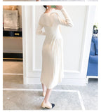 Maternity Dresses Knitted Pleated Long Pregnancy Dress Casual Loose Lace bow Maternity Clothes For Pregnant Women 2022 Autumn