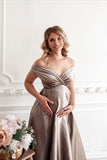 Mqtime Silk Sexy Maternity Photo Shoot Dresses Long Baby Showers Party Evening Pregnancy Maxi Gown Photography Props For Pregnant Women