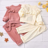 Mqtime Newborn Baby Girl Fleece Ruffle Clothes Set Sweatshirt+Pant 2PCS Child Sleepwear Warm Home Suit Winter Spring Autumn 0-2Y