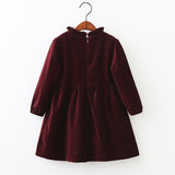 Mqtime Spring Solid Color Long Sleeve Toddler Velour Dresses 1-8Yrs Baby Girls Dress Sweet Kids Velvet Clothes Princess Ruffles Dresses