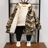 Mqtime Winter Camouflage Plus Velvet Warm Jacket coatChildren Windbreaker Cotton Padded Boys Faux Fur Collar  Parkas Snow Wear Outerwea