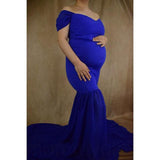 Mqtime Chiffon Pregnancy Gown Off Shoulder Dress For Pregnant Women Trailing Sweep Length Train Mist Due Date Memento Bump Photography