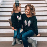 Mqtime Autumn Mother Daughter Matching Sweaters Family Set Butterfly Mom Mum Baby Mommy and Me Clothes Women Girls Cotton Sweatshirts