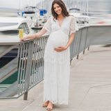 Short Sleeve Summer Maternity Casual Dress V-neck Lace Pregnant Woman Long Dresses Pregnancy Photo Shoot Dress