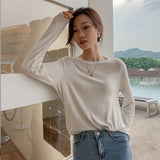 Mqtime Soft Viscose Knitted Woman Tshirts Vintage Casual Loose Long Sleeve Harajuku Streetwear Women Top 122723WTA