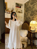 Mqtime Kawaii Women's Nightdress Long Sleeve Summer Spring Ladies Homewear Lace Square Collar Korean Style Nightwear For Female