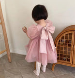 Baby Girl Princess Tutu Dress Puff Sleeve Infant Toddler Vintage Big Bow Vestido Party Pageant Wedding Baby Clothes 1-10Y