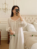 Mqtime Kawaii Women's Nightdress Long Sleeve Summer Spring Ladies Homewear Lace Square Collar Korean Style Nightwear For Female