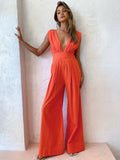 Mqtime 2023 Summer Fashion Solid Color Sexy Loose Sleeveless Casual Wide Leg Pants Women's Dress  Jumpersuit Women  One Piece Jumpsuit