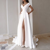 Mqtime Women's Dress Summer Sexy V-neck Hollowed Out Backless White Dress Dress Wedding Banquet Bridesmaid Dress Women's Gown