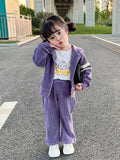 Mqtime Autumn Little Girls Children Clothing Set Two 2Pce Set Purple Hoodies Zipper Jacket +pants Baby Clothes Kids Outfits Sports Suit