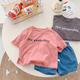 Mqtime Boys' short sleeved T-shirt 0-6 years old summer girls' letter printed short sleeved children's cotton top baby clothes