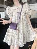 Mqtime  Floral Print French Elegant Dress Women Chiffon Japanese Sweet Party Mini Dress Female Korean Kawaii Puff Sleeve Dress  New