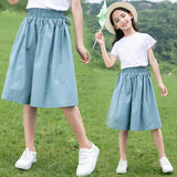 Mqtime Girls Wide Leg Pants  Children Cotton Trousers Summer Thin  Loose Knee Length Teenage Casual Short Pants 5to 14year